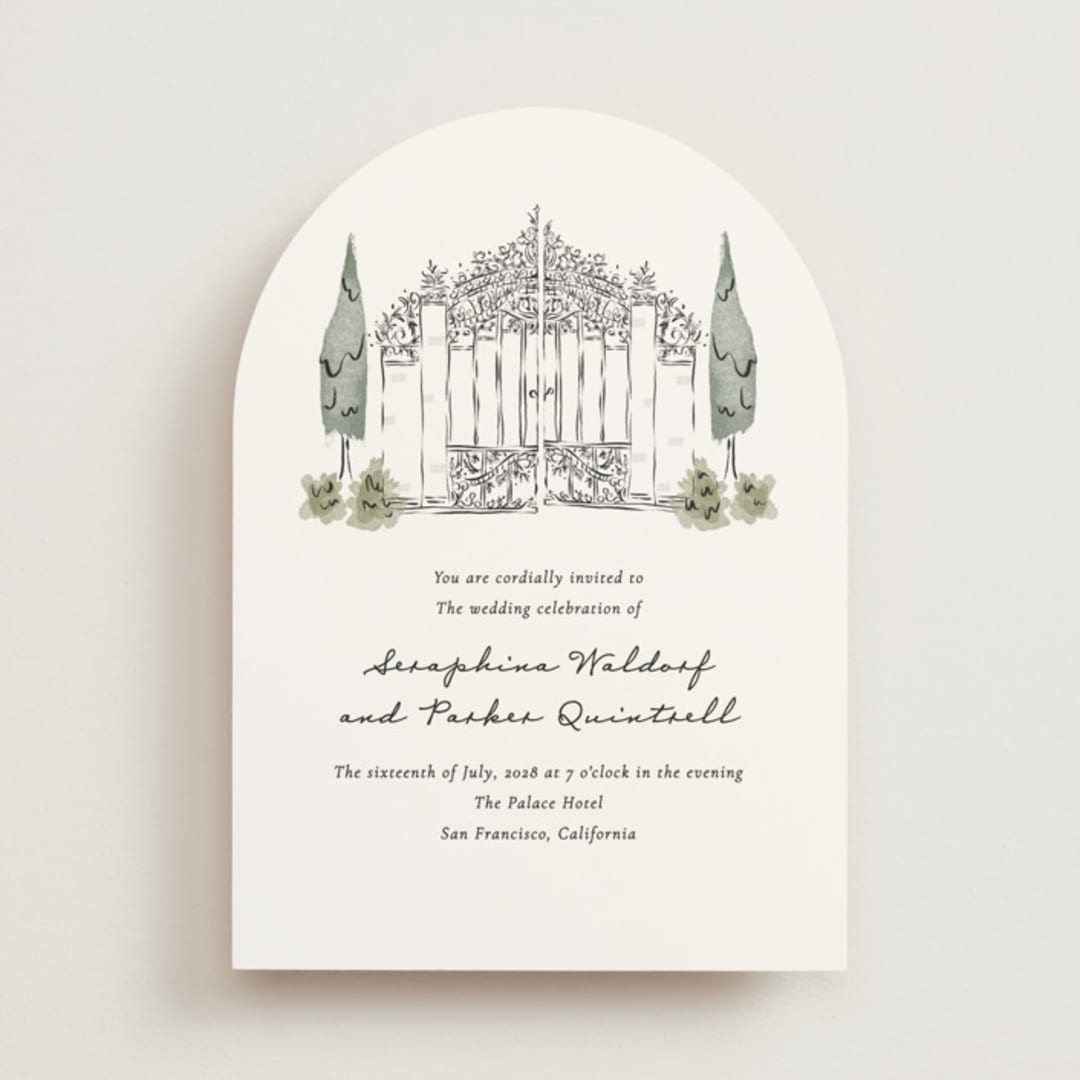Hand illustrated Garden Gate Wedding Invitations by Jackie