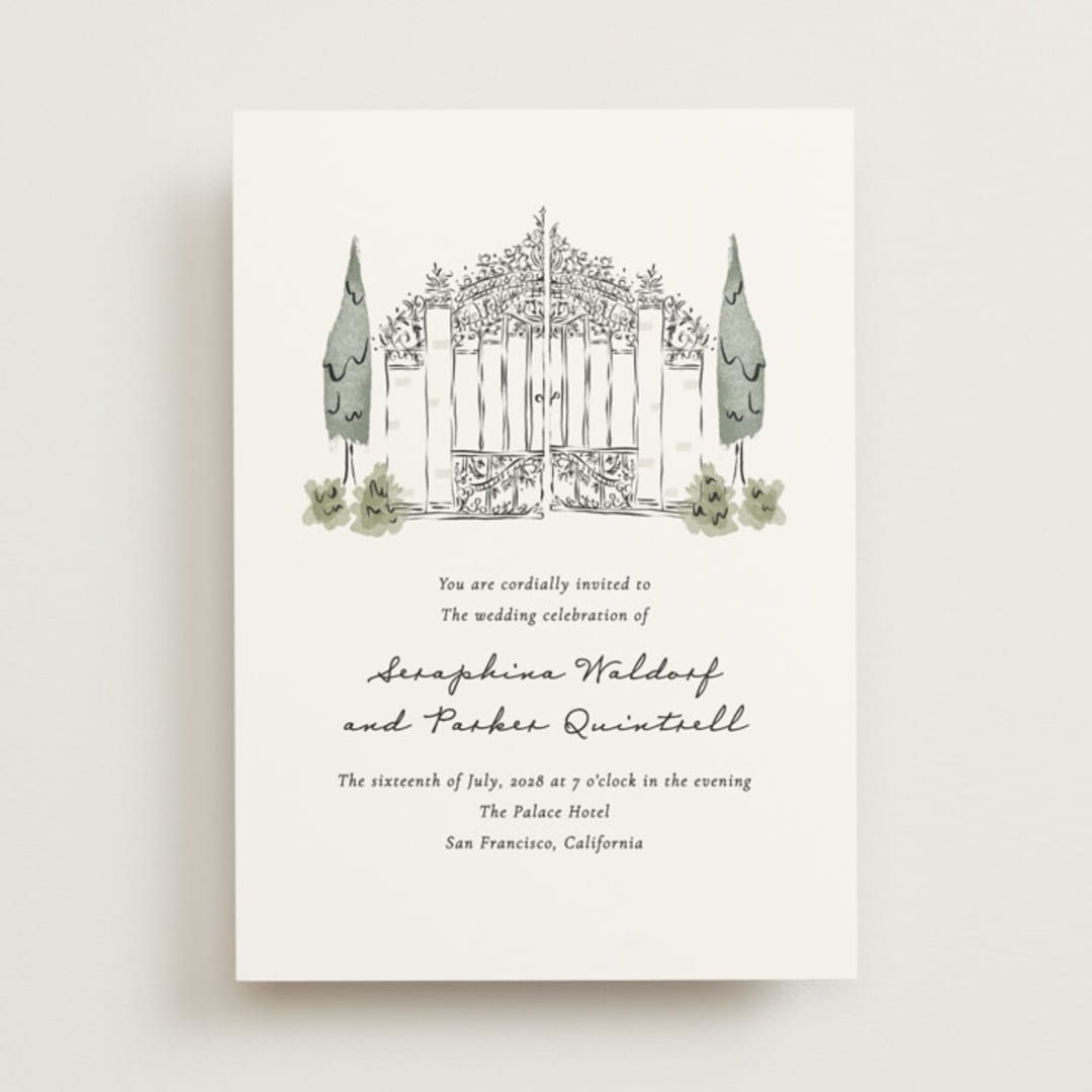 "Hand illustrated Garden Gate" - Wedding Invitations in Forest by Jackie Crawford - Front
