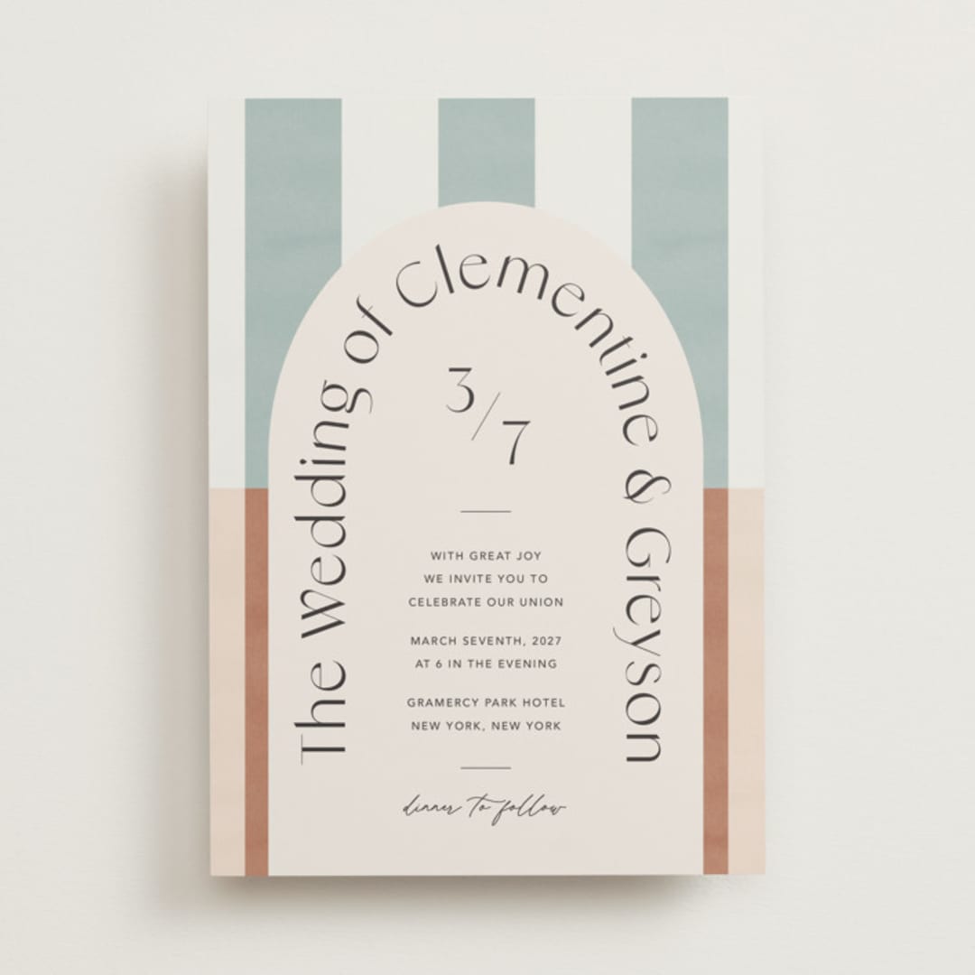 "Trois" - Wedding Invitations in Almond by Blustery August - Front