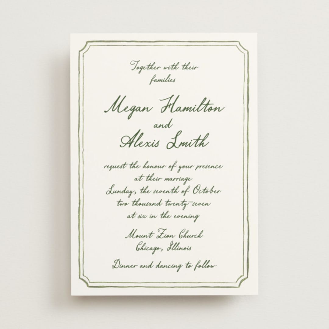 "Handwritten" - Wedding Invitations in Moss by Cass Loh - Front