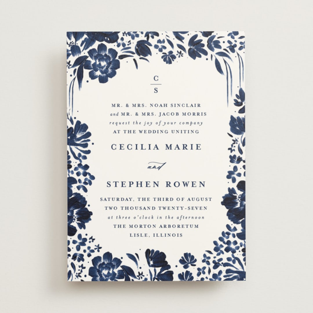 "brushstrokes in bloom" - Wedding Invitations in Indigo by Angela Marzuki - Front