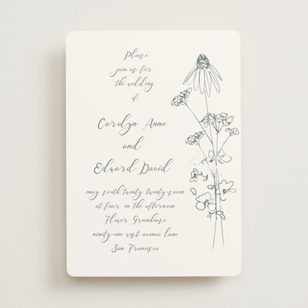 "Sketched Florals" - Wedding Invitations in Storm by Baumbirdy - Front
