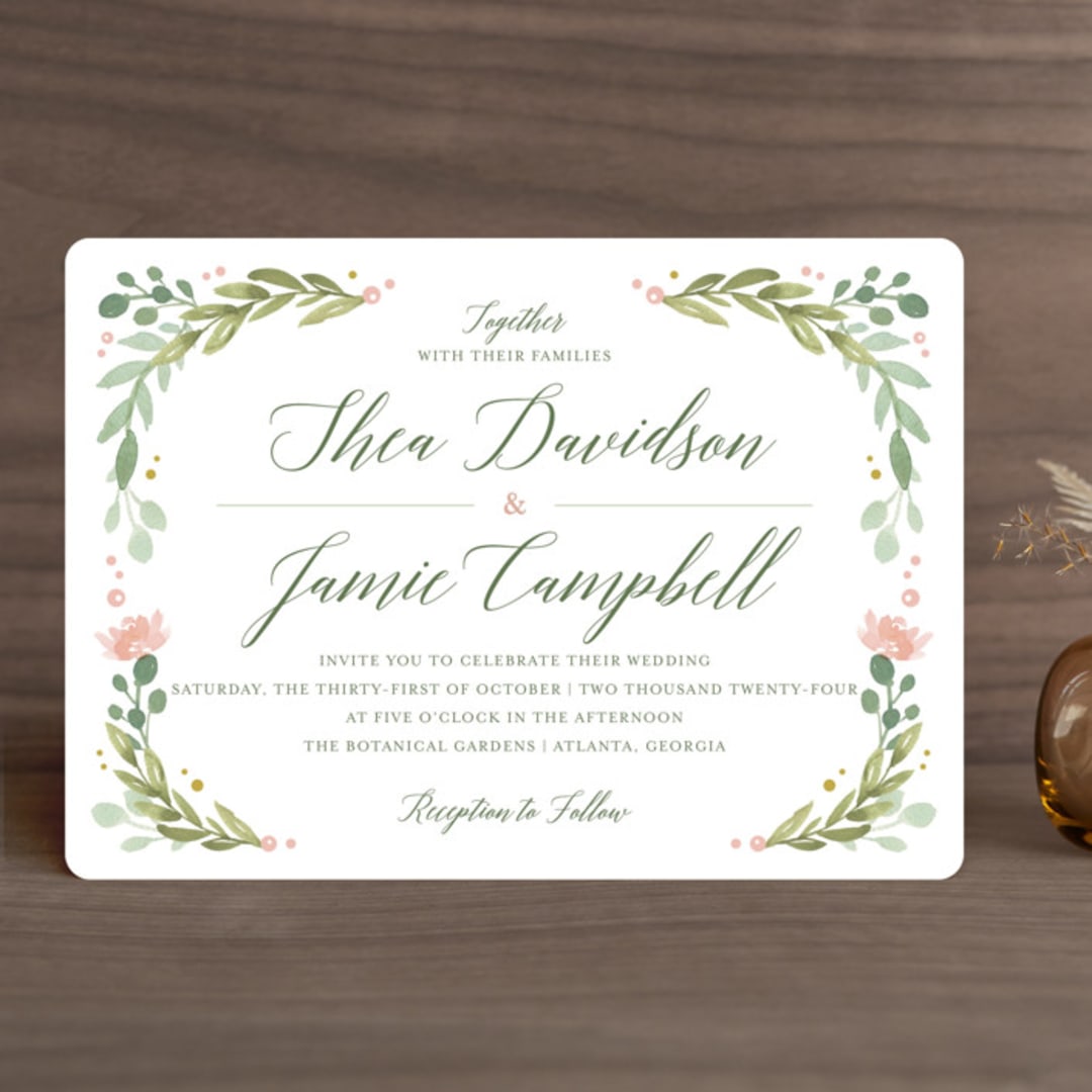 "Garden Glamour" - Wedding Invitations in Sage by Kristen Smith - Front