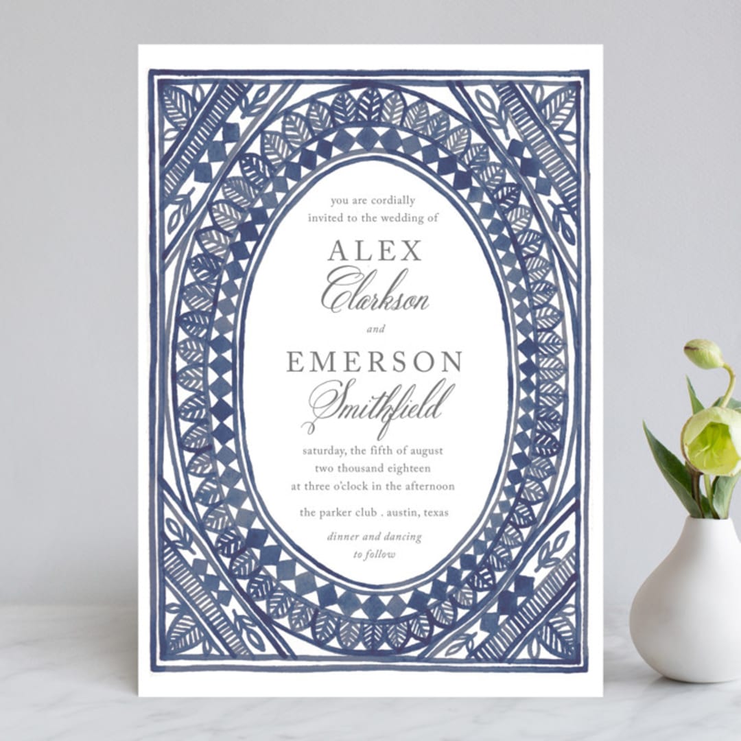 "Ornate Watercolor Frame" - Wedding Invitations in Lapis by Katharine Watson - Front