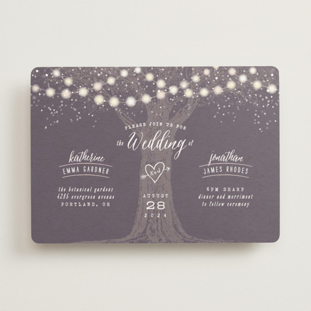 "Garden Lights" - Wedding Invitations in Plum by Hooray Creative - Front