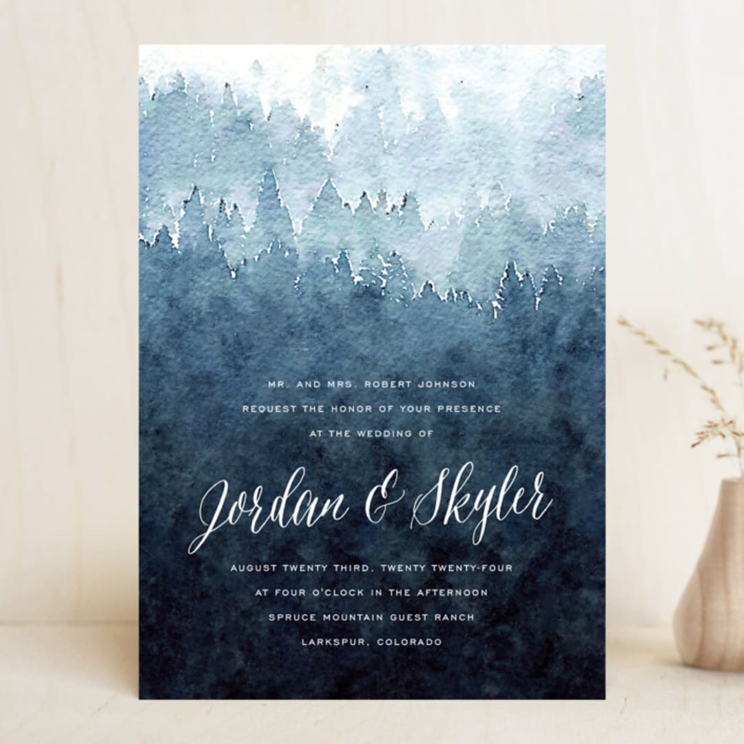 "Mountain Retreat" - Wedding Invitations in Evening Sky by Design Lotus - Front