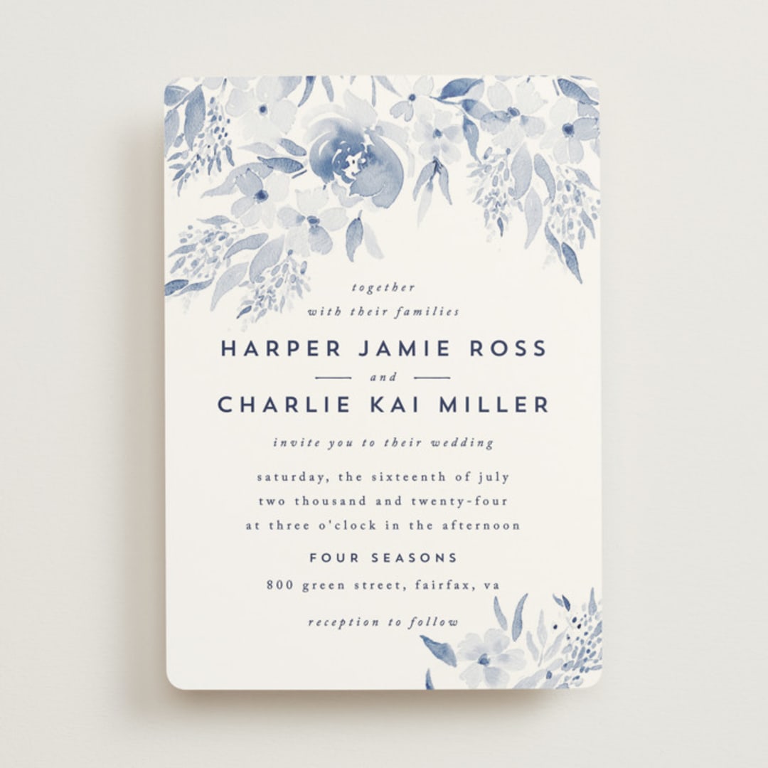 "Poetic Watercolor Flowers" - Wedding Invitations in Periwinkle by Qing Ji - Front