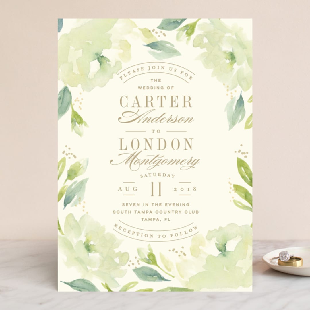 "Southern Garden" - Wedding Invitations in Moss by Lori Wemple - Front