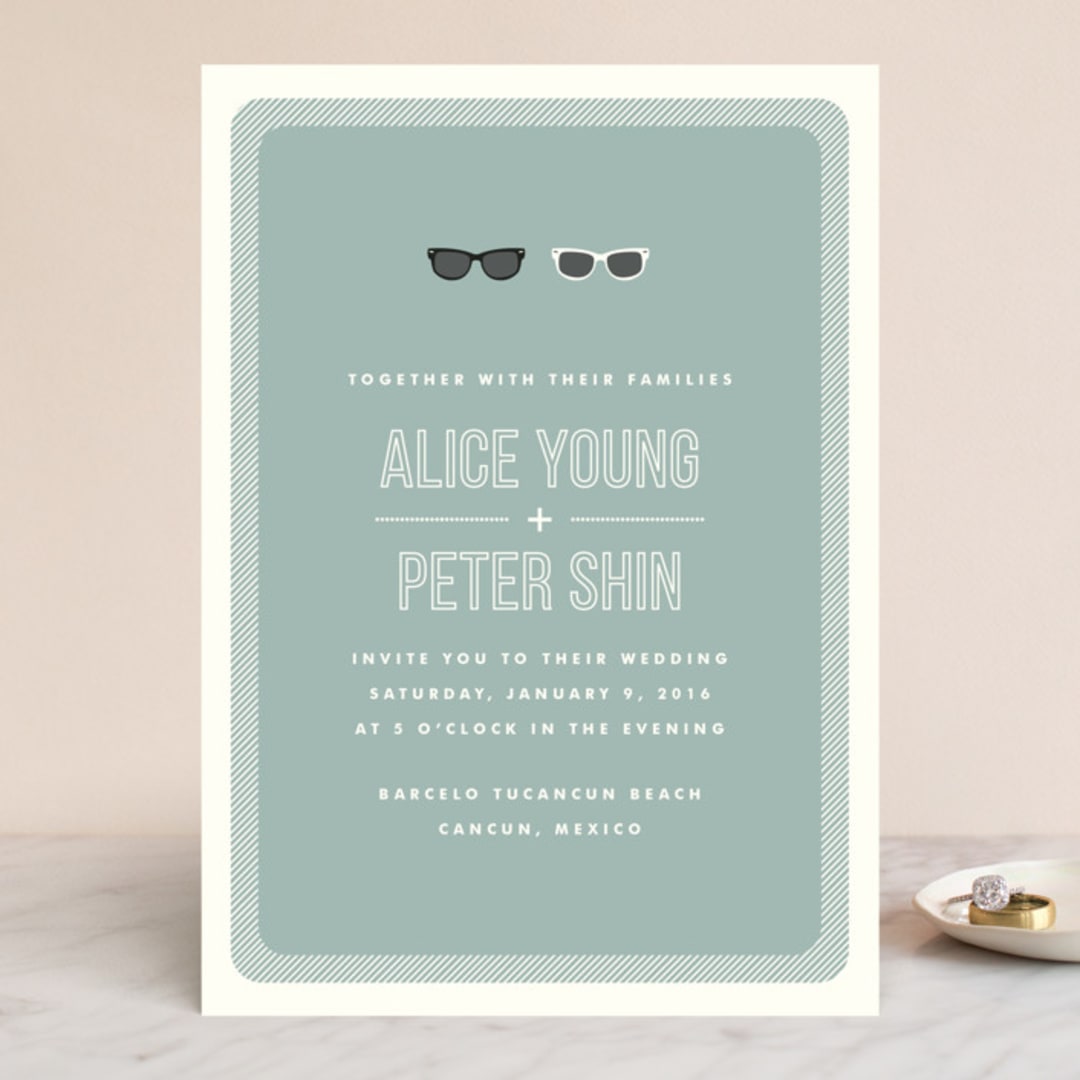"Shades" - Wedding Invitations in Celadon by Olive and Violet - Front