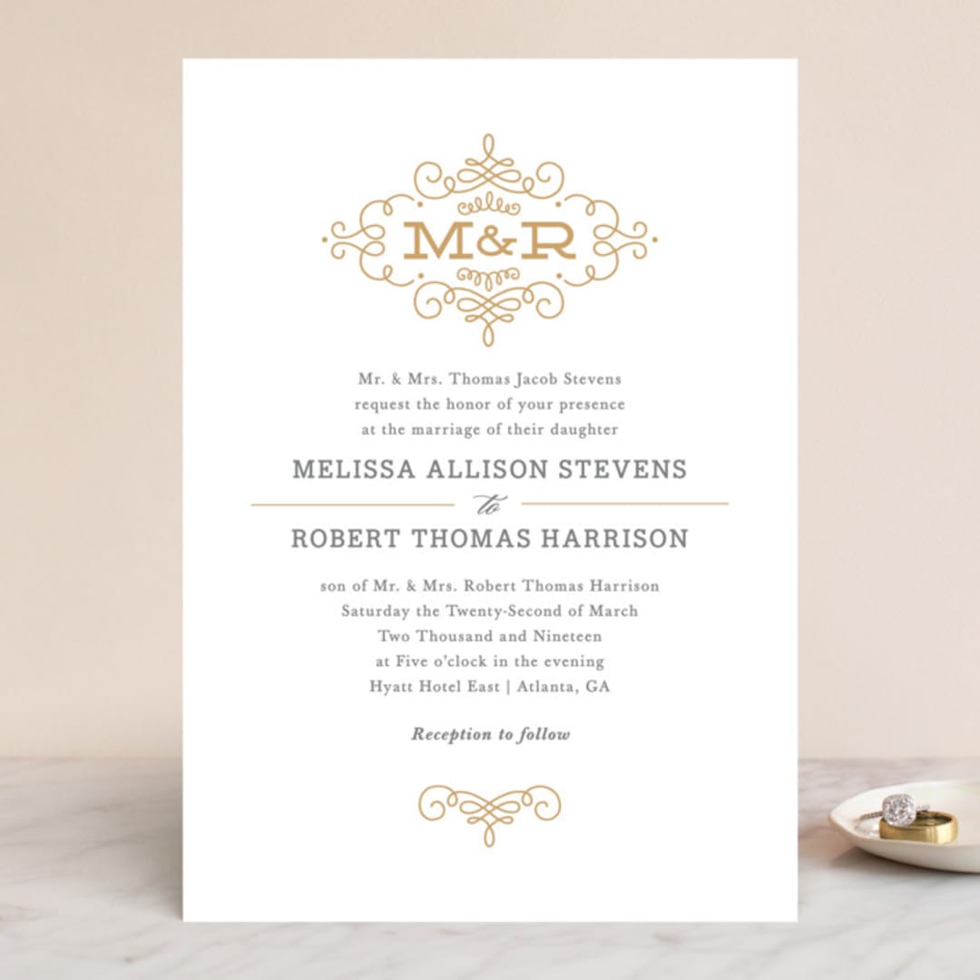 "Ornate Monogram" - Wedding Invitations in Faux Gold by Kristen Smith - Front