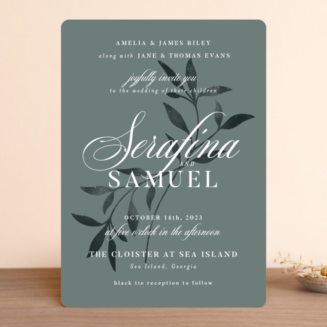 "Serafina" - Wedding Invitations in Sage by Melanie Kosuge - Front