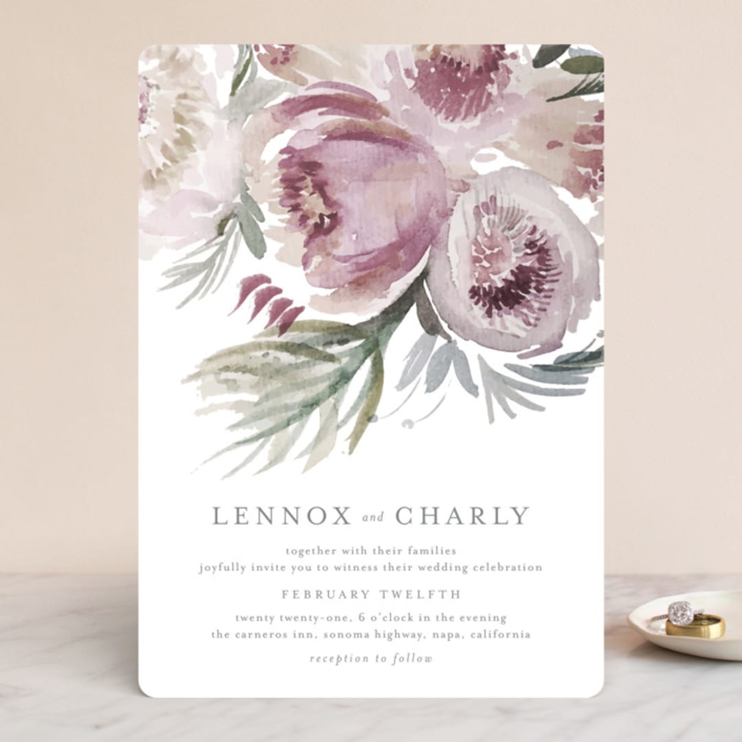 "romantic bouquet" - Wedding Invitations in Plum by Phrosné Barwood - Front