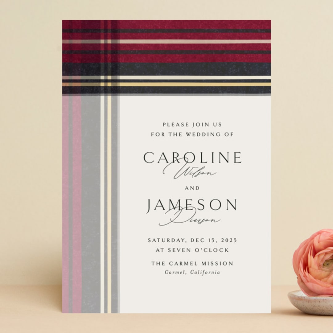 "Holiday Tartan" - Wedding Invitations in Cranberry by Erin Deegan - Front