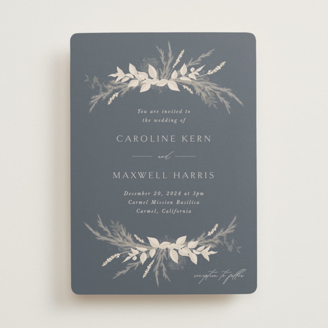 "Winter White Botanicals" - Wedding Invitations in Slate by Erin Deegan - Front