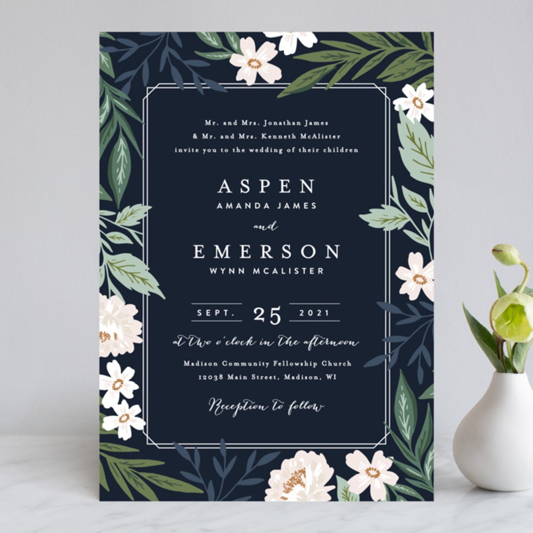 "Floral Edged Frame" - Wedding Invitations in Royal by Alethea and Ruth - Front