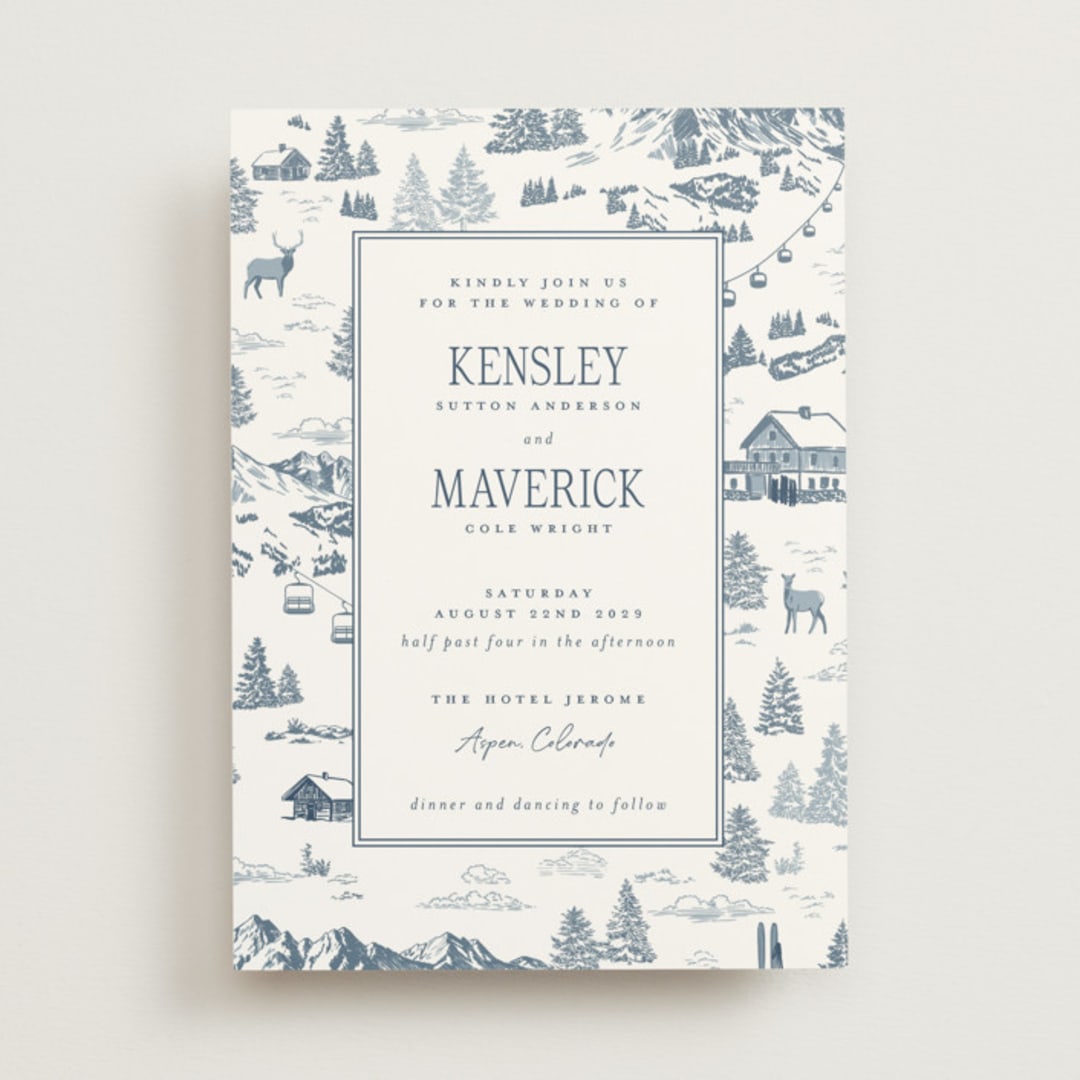 "Aspen Toile" - Wedding Invitations in Denim by Jenna Holcomb - Front