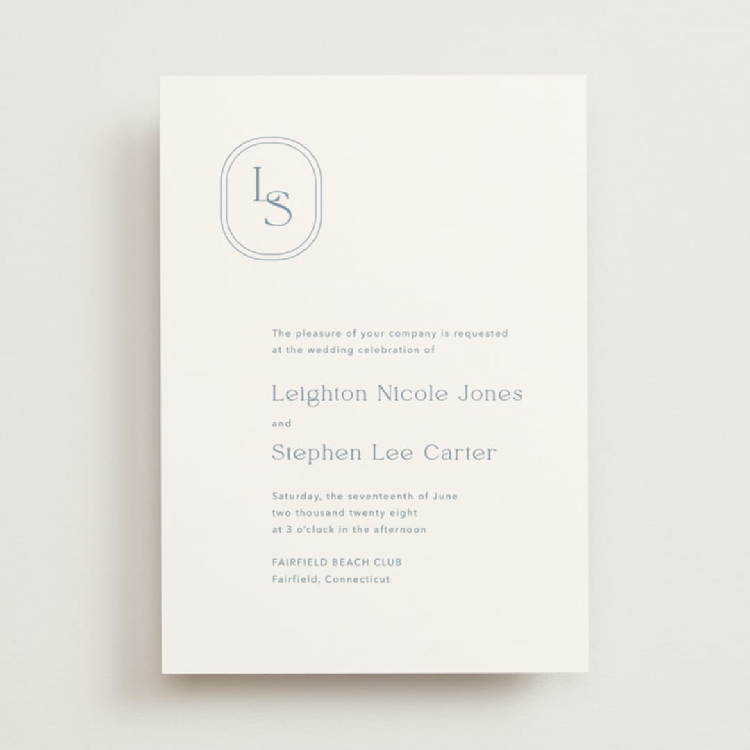"Leighton" - Wedding Invitations in Lakeshore Blue by Jennifer Postorino - Front