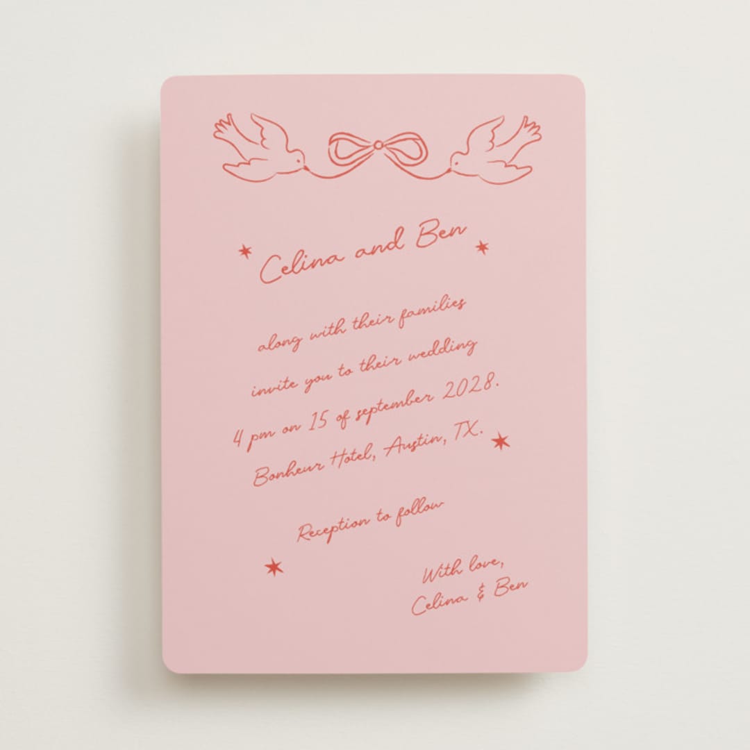 "The Bird Song" - Wedding Invitations in Peach by Helena Vitto - Front