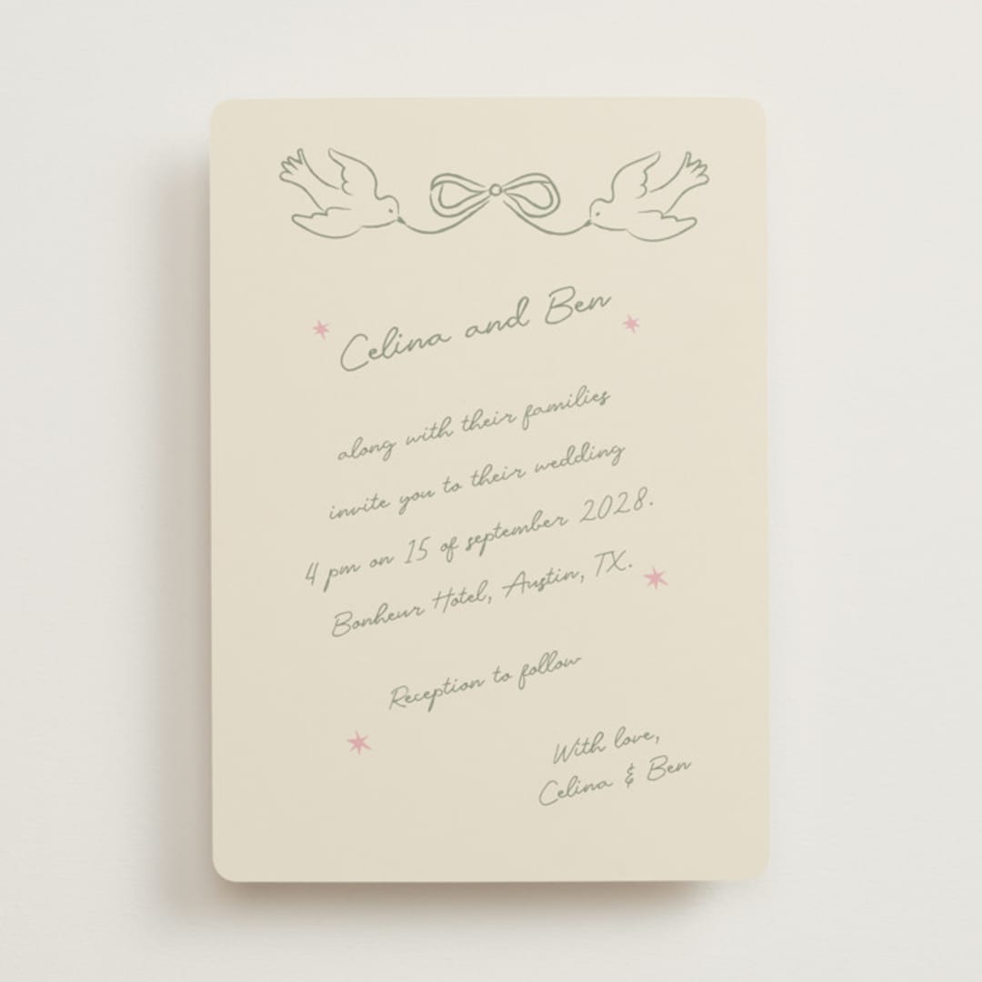 "The Bird Song" - Wedding Invitations in Sage by Helena Vitto - Front