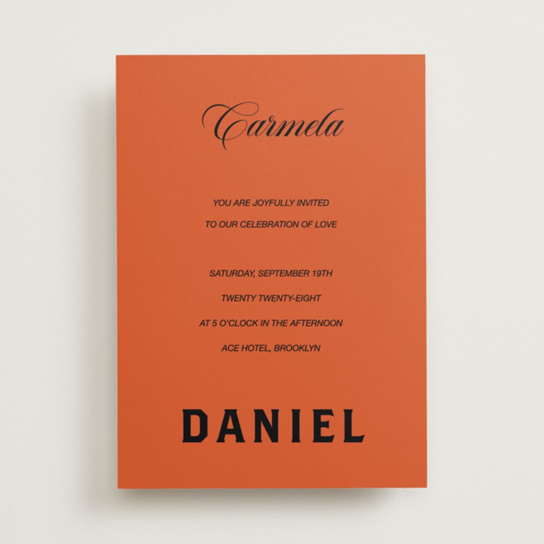 "Bold and Demure" - Wedding Invitations in Amaro by Claire - Front