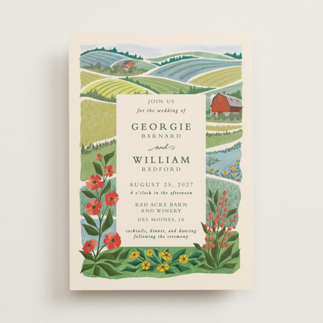 "Farm and Field" - Wedding Invitations in Barn by Paper Sun Studio - Front