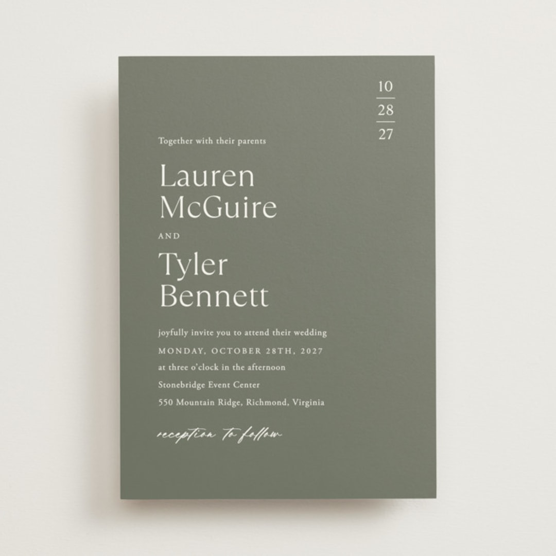 "Modern Bookmark" - Wedding Invitations in Cactus by Jill Means - Front