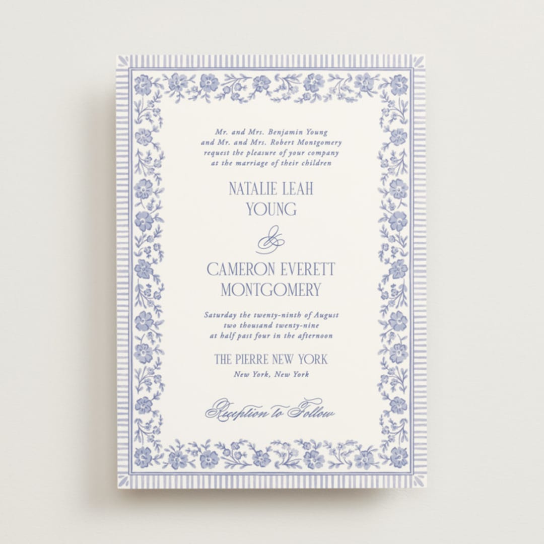 "Embroidered" - Wedding Invitations in Cerulean by Jenna Holcomb - Front