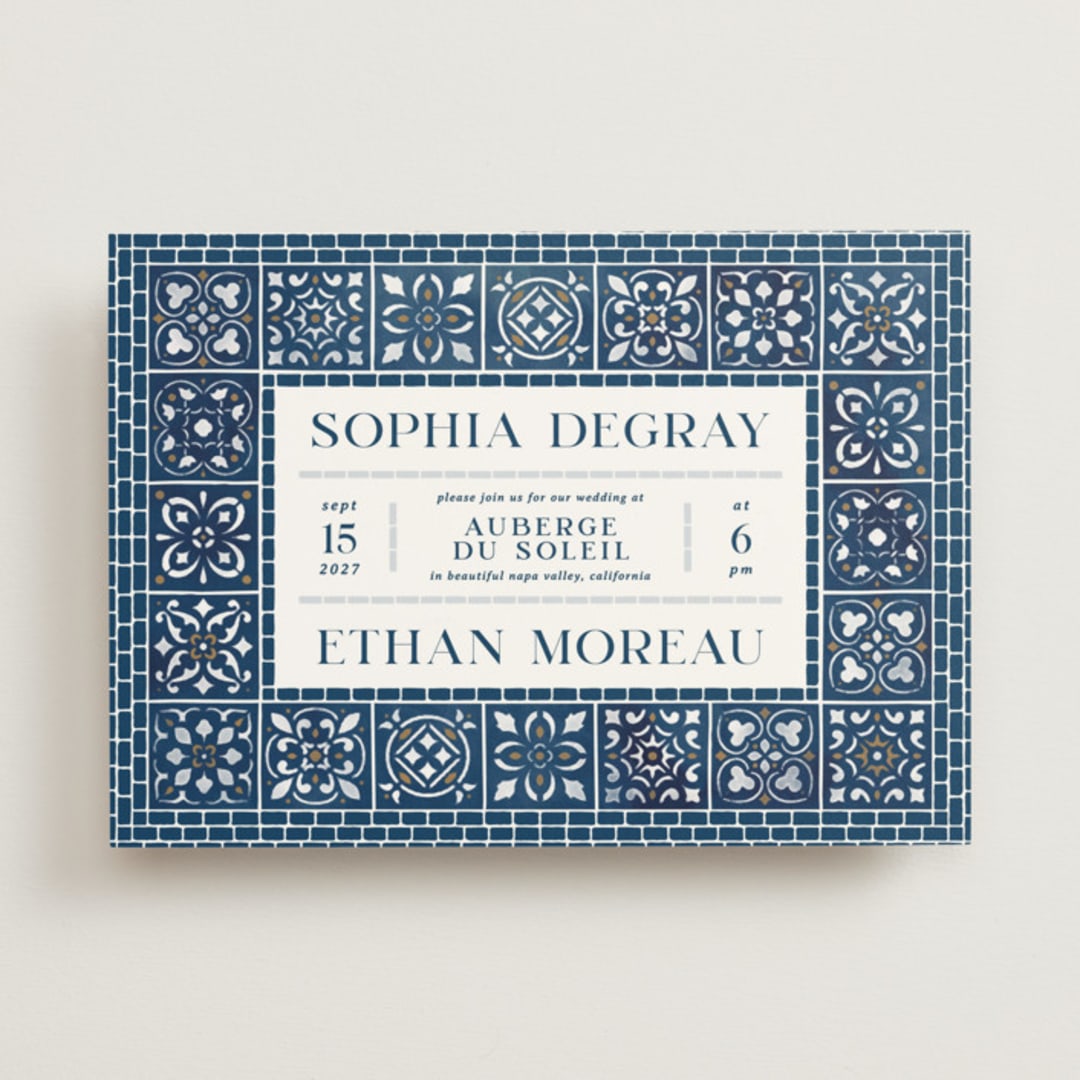 "Mediterranean Tiles" - Wedding Invitations in Ocean by GeekInk Design - Front
