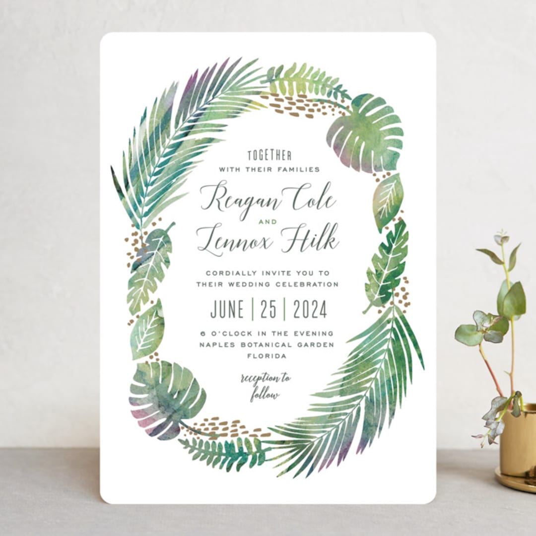 "Tropical Foliage" - Wedding Invitations in Fern by Hooray Creative - Front
