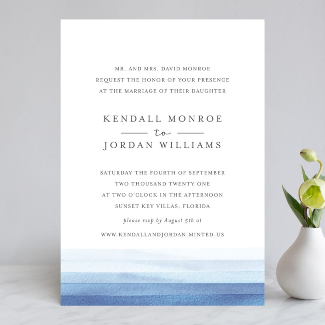"Watercolour Stripe" - Wedding Invitations in Azure by Bethan - Front
