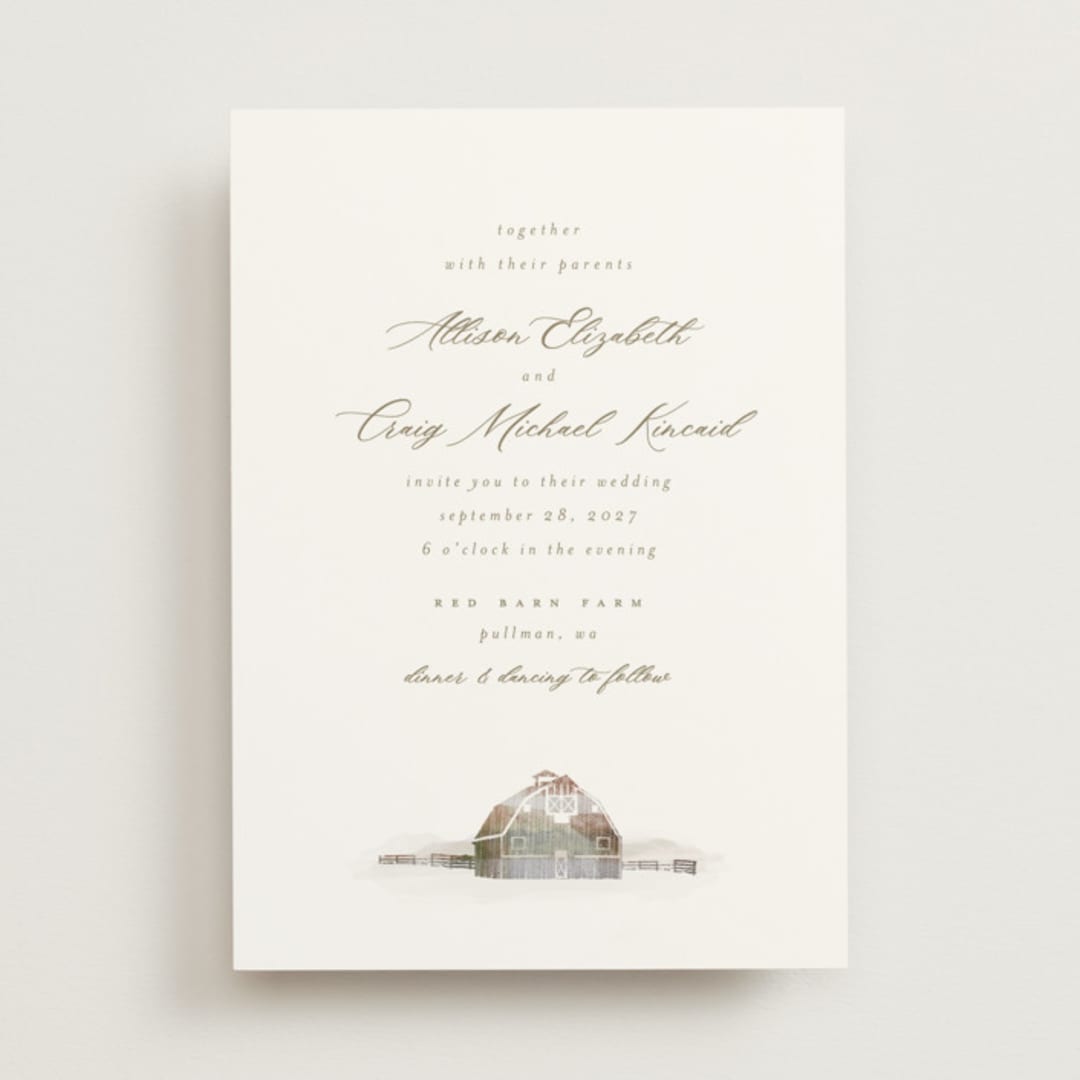 "Rustic Barn" - Wedding Invitations in Fawn by AK Graphics - Front