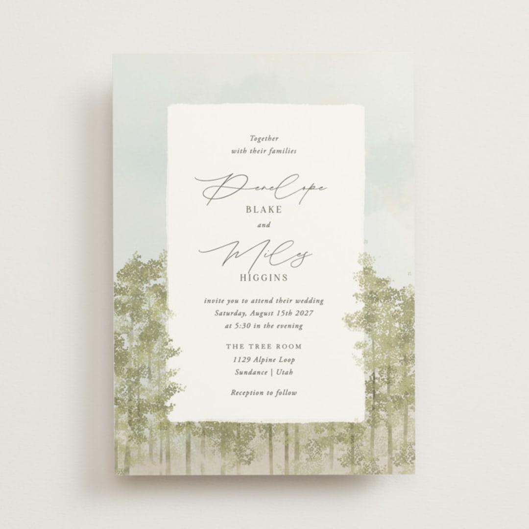 "Aspen" - Wedding Invitations in Lake by Robert and Stella - Front