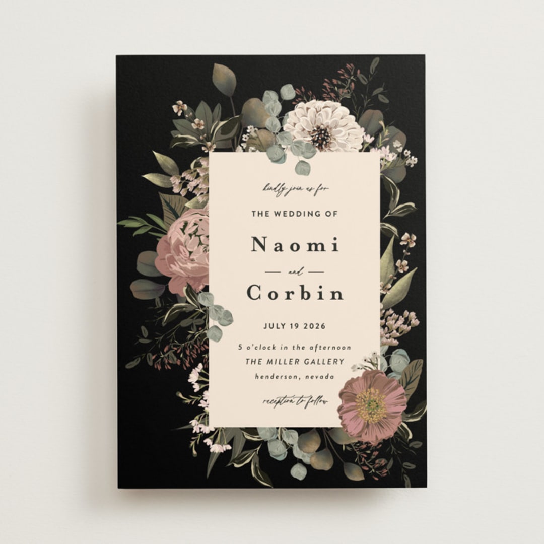 "Peonies & Sage" - Wedding Invitations in Fawn by Susan Moyal - Front