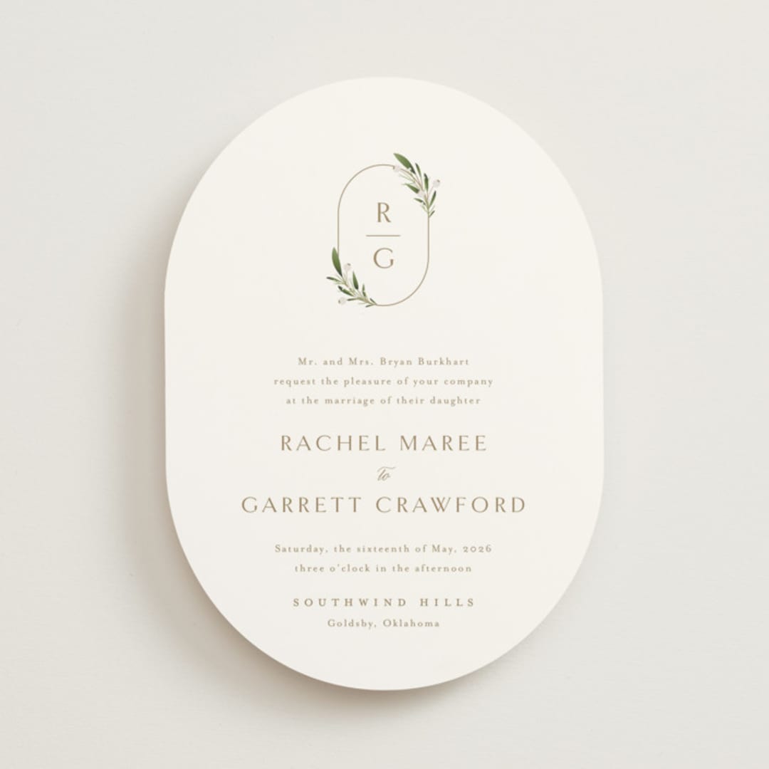 "Soft Sprigs" - Wedding Invitations in Champagne by Jennifer Postorino - Front