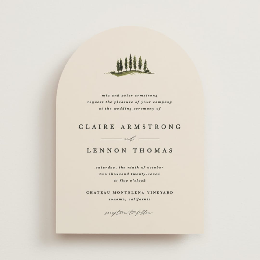 "Tuscan Hill" - Wedding Invitations in Creme by Kate Ahn - Front