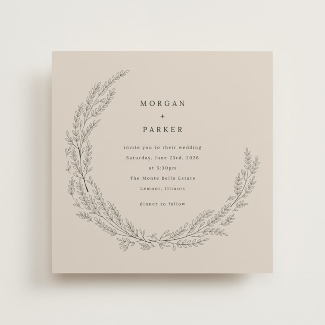 "leafy wreath" - Wedding Invitations in Taupe by Ghazal Ali - Front