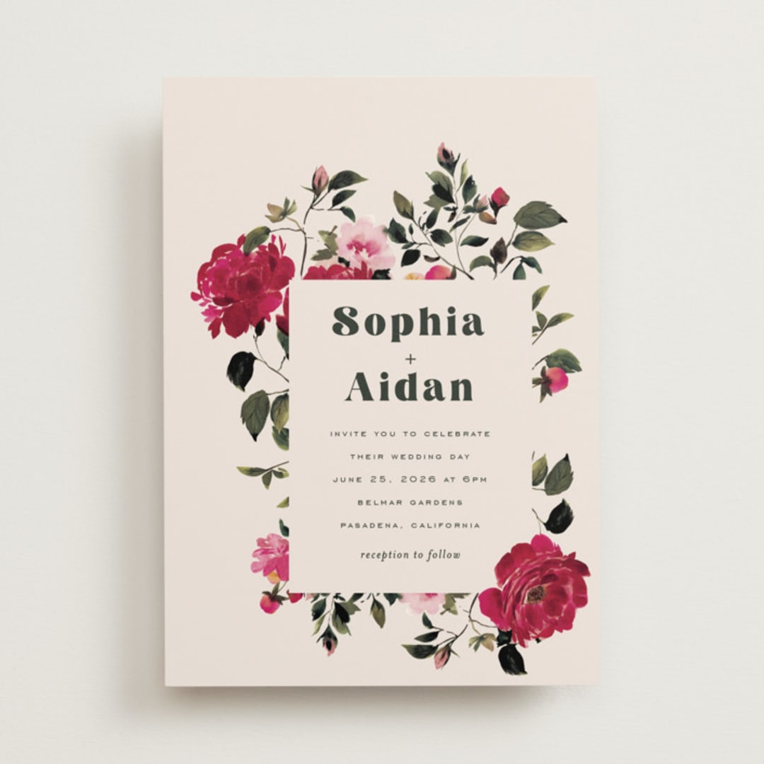 "Rose Garden" - Wedding Invitations in Magenta by Leah Bisch - Front