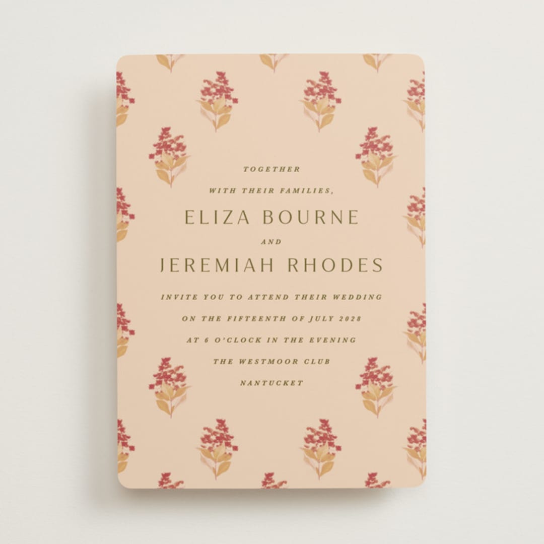 "Blockprint" - Wedding Invitations in Sunset by Olivia Kanaley Inman - Front