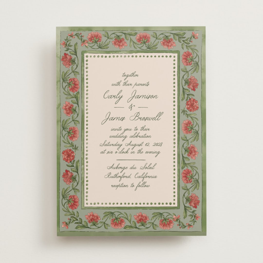 "Wedding Tapestry" - Wedding Invitations in Coral Fern by Chris Griffith - Front