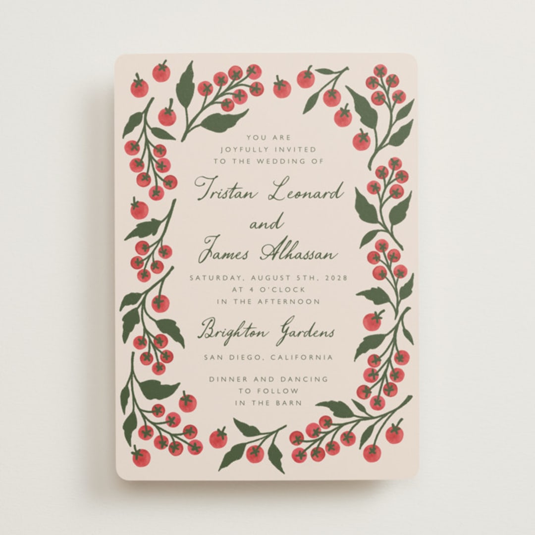 "Cherry Tomatoes" - Wedding Invitations in Tomato by Katharine Watson - Front