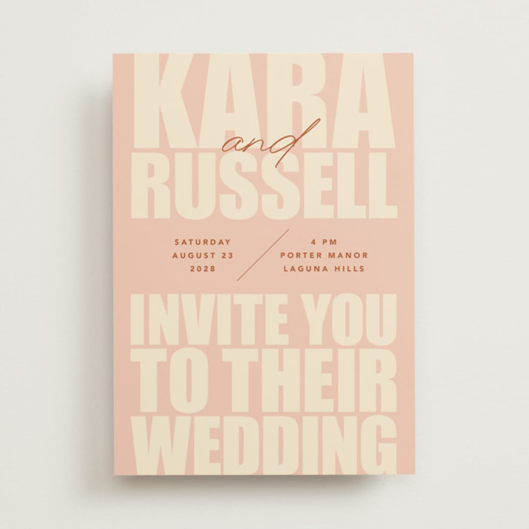 "Typographical Poster" - Wedding Invitations in Blush by Stacey Day - Front