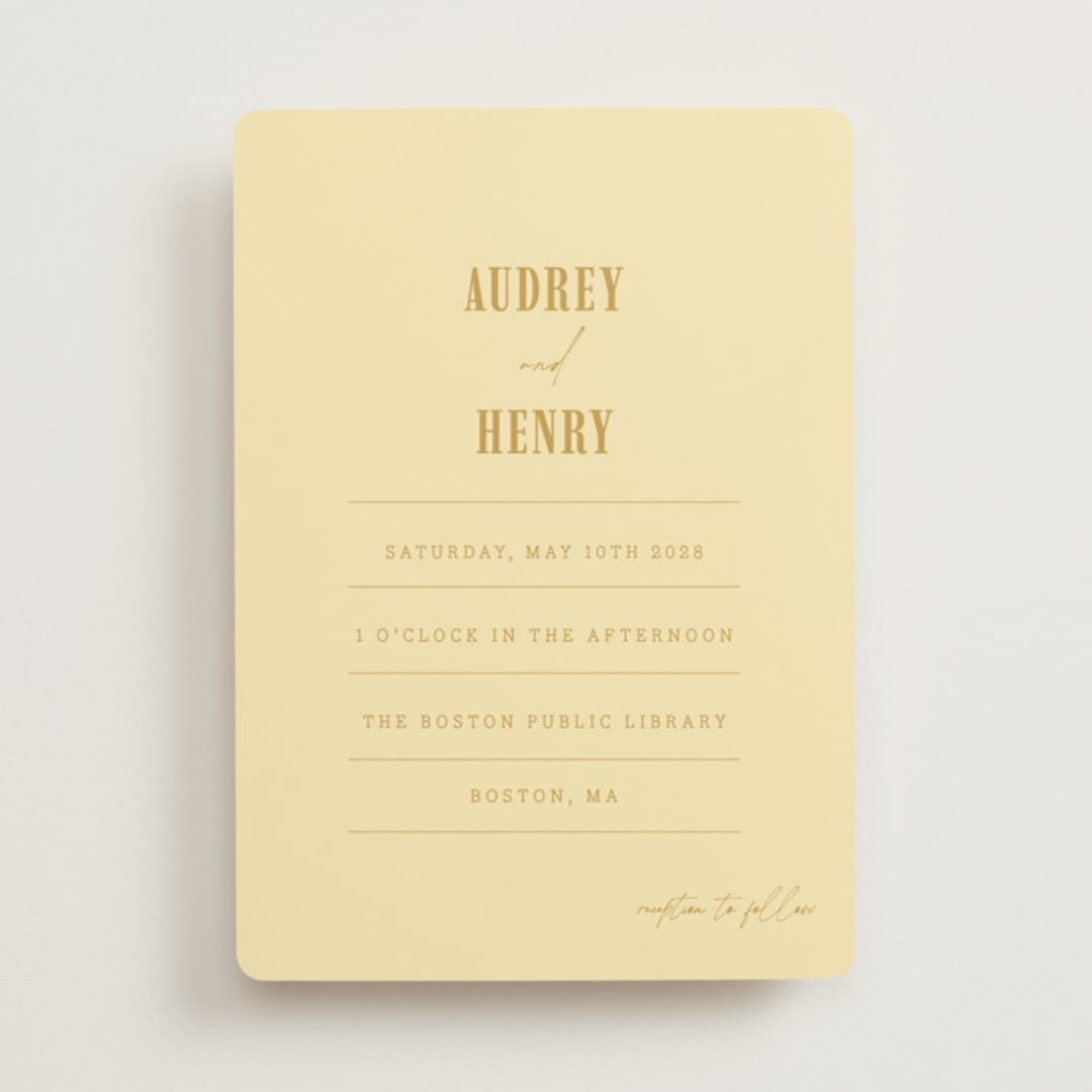 "Vintage Label" - Wedding Invitations in Butter by Nazia Hyder - Front