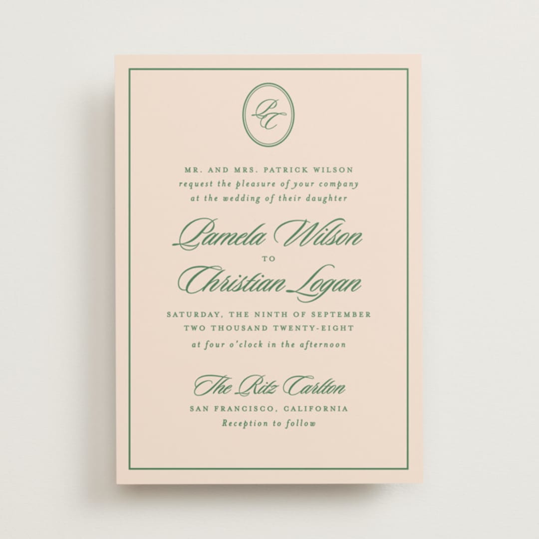 "Scripted" - Wedding Invitations in Emerald by Creo Study - Front