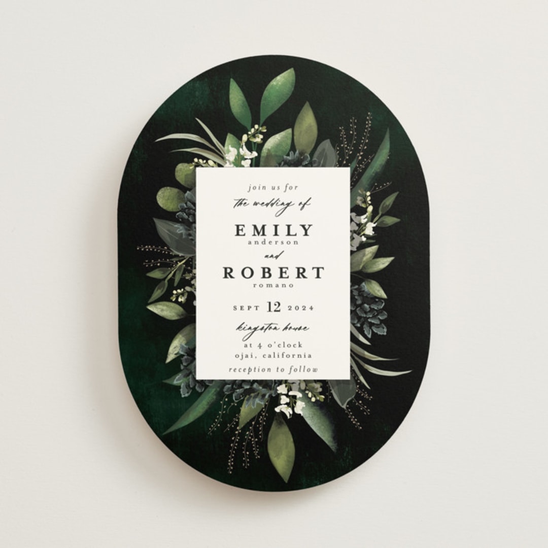 "Forest Finds" - Wedding Invitations in Emerald by Susan Moyal - Front