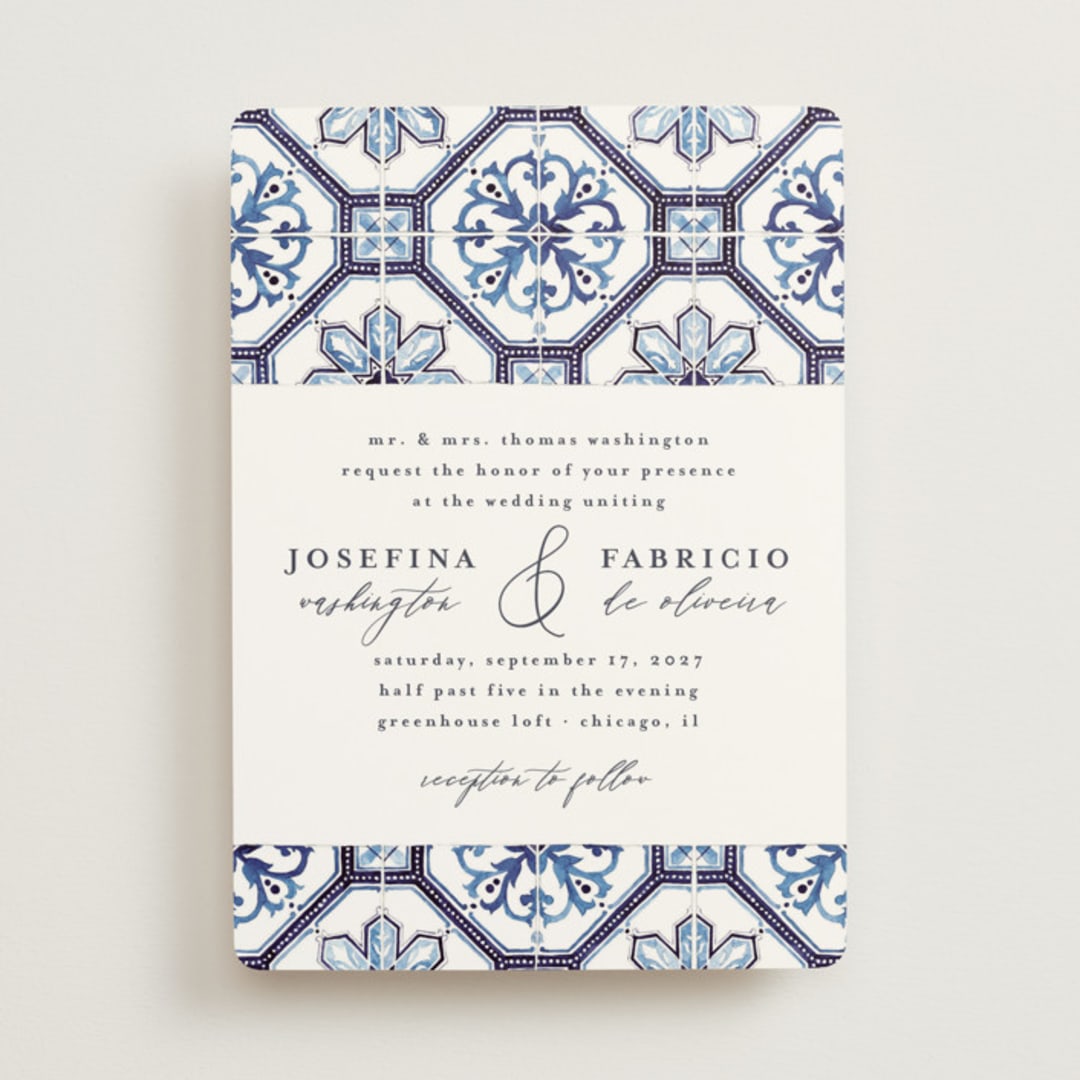 "watercolor azulejo" - Wedding Invitations in Azure by Anastasia Makarova - Front