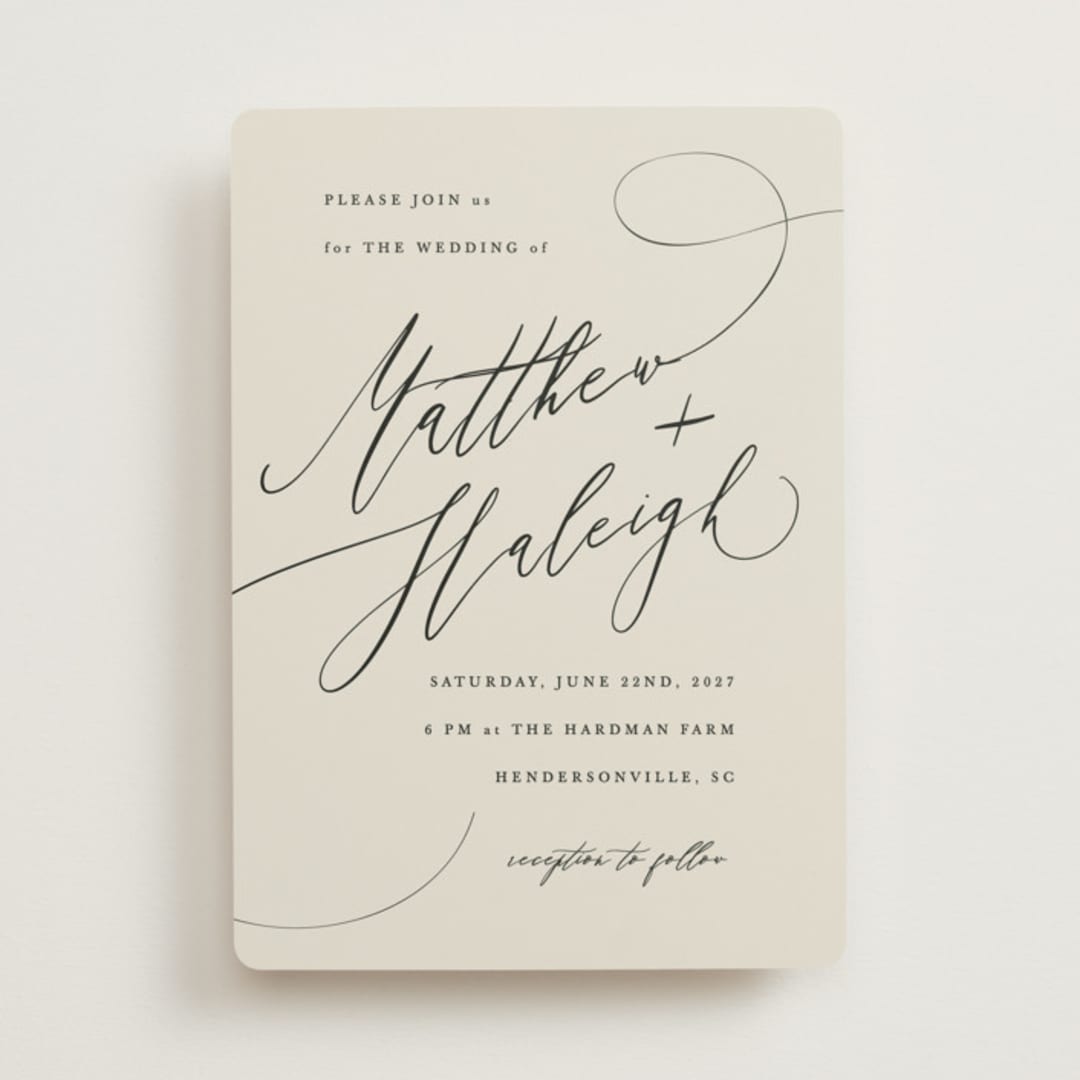 "Tilted Script" - Wedding Invitations in Ivory by Hannah Williams - Front