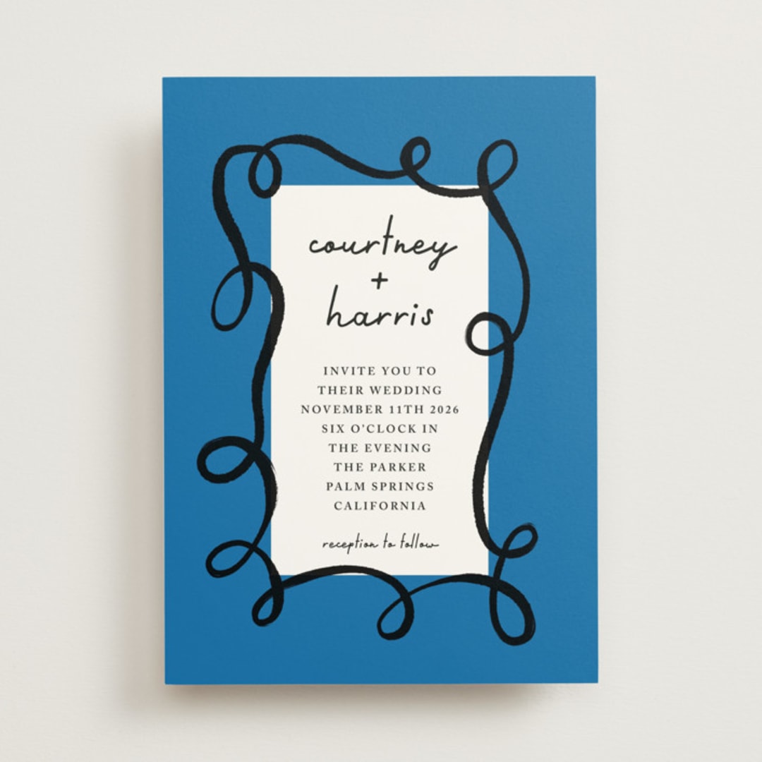 "Swirl Frame" - Wedding Invitations in Cobalt by mo kelley - Front