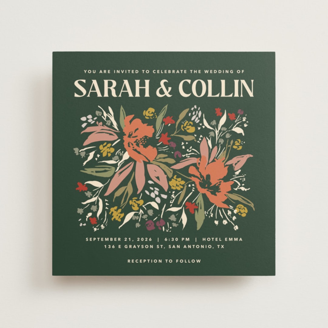 "Bridal Bouquet" - Wedding Invitations in Verde by Kindred Fields - Front