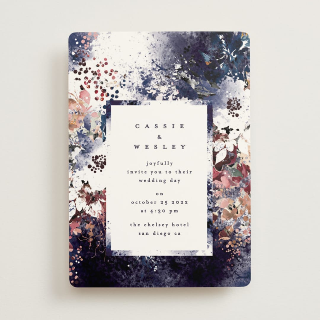 "Floral Cascade" - Wedding Invitations in Navy by Phrosné Barwood - Front