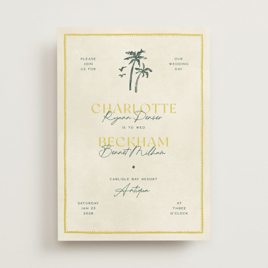 "Coastal Drift" - Wedding Invitations in Caribbean Citrus by Pixel and Hank - Front